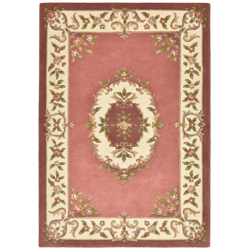 Bloomingville Floral Wool Hand Tufted Area Rug, Rectangular 60 x 90cm, Antique pink and pink