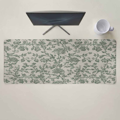 Tapis de souris vert sauge de style ferme, idéal pour le jeu, le clavier et la souris. Grand tapis de souris botanique vintage à motifs de fleurs et de feuilles, avec base antidérapante. Tapis de souris décoratif pour le jeu, le bureau ou la maison. Dimensions : 40 x 90 cm. Livré avec une tasse blanche.