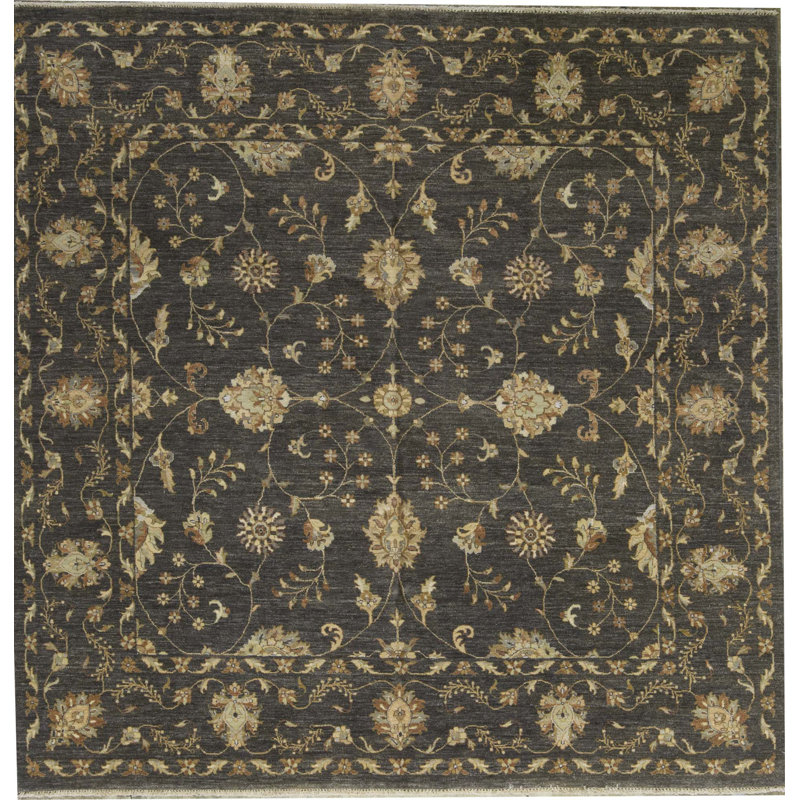 Hand-Knotted High-Quality Charcoal Square Area Rug