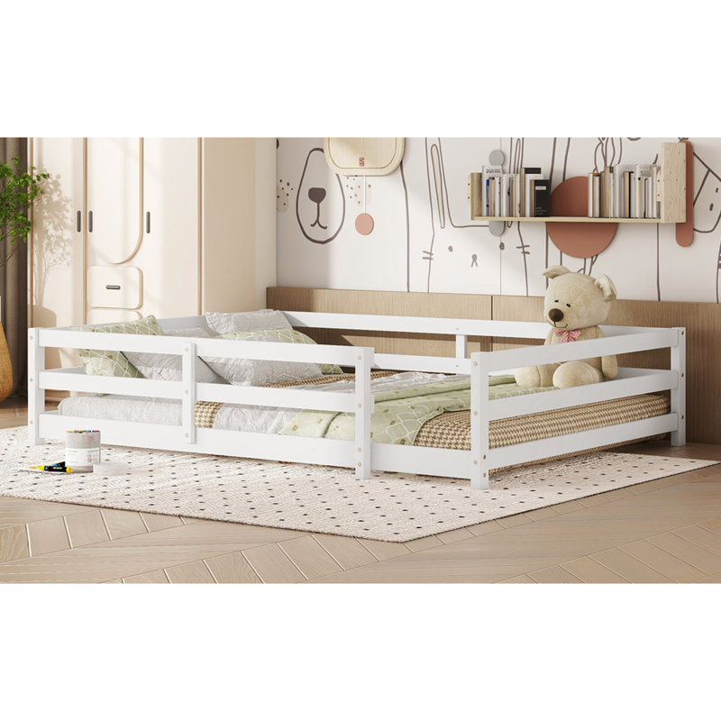 Lit en bois de pin blanc avec clôture, multifonctionnel, facile à assembler et confort en bois blanc, clôture pour, assemblage rapide