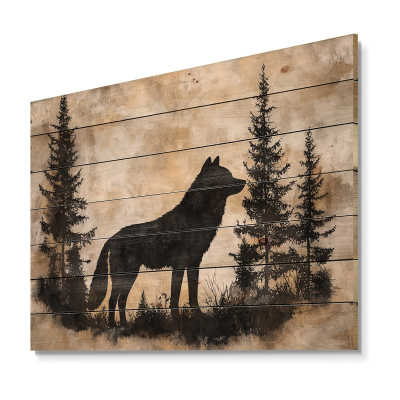 Forêt loup, gardien de la forêt I - Art mural moderne sur bois de pin naturel, H 34 po x l 44 po