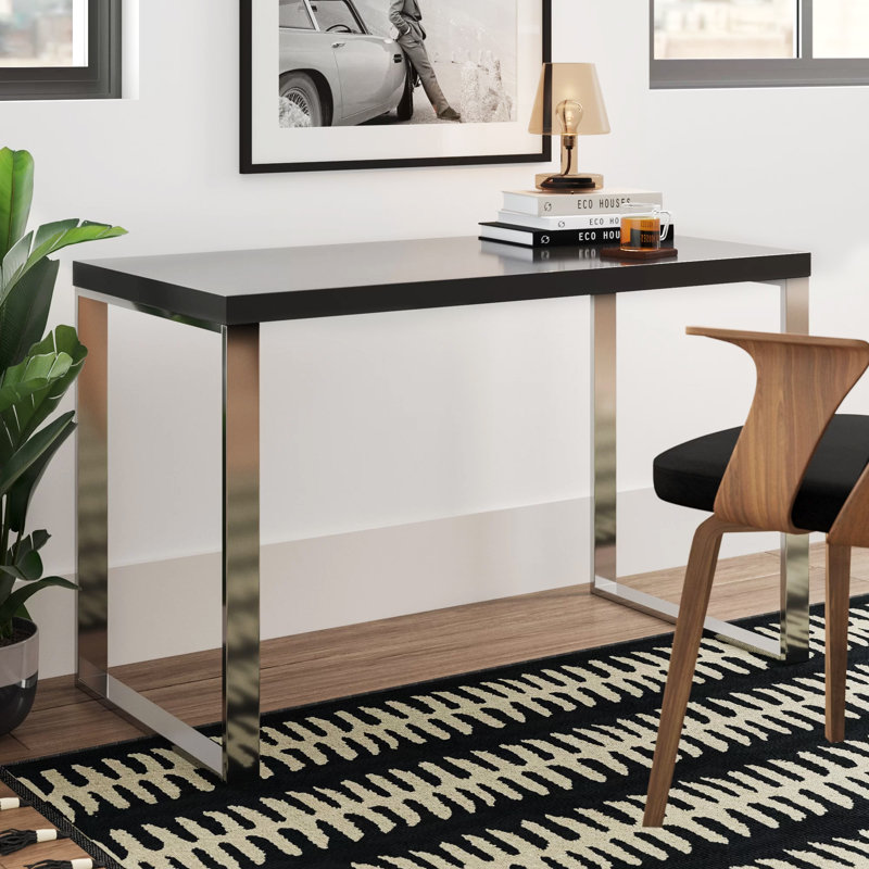 Malmesbury Metal Base Writing Desk, Gray Lacquer