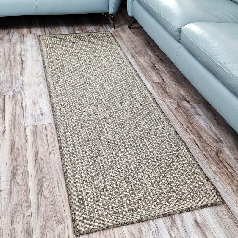Non Slip Plain Solid Rug Flat Weave Kitchen Living Room Carpet, Taupe Grey, Runner 60 x 230 cm