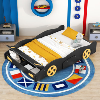 Lit de voiture de course en bois avec rangement et plateforme esthétique confortable