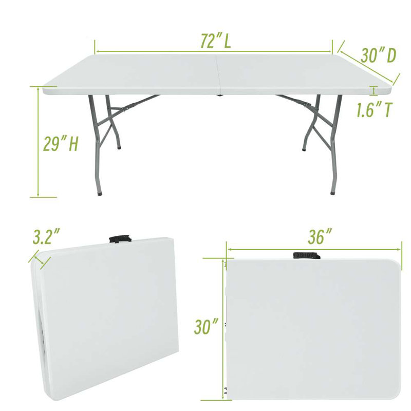 Table pliante portative rectangulaire de 72 po avec poignée Garden Party