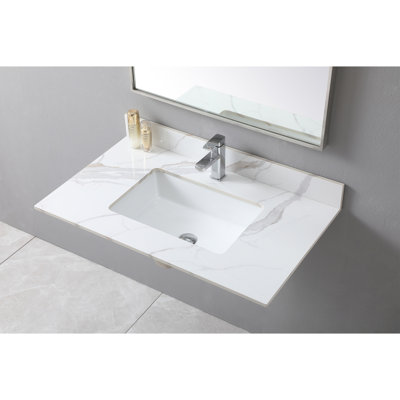 Montary 37Inch Bathroom Vanity Top Stone Carrara  New Style Tops With Rectangle Undermount Ceramic Sink And Single Faucet Hole