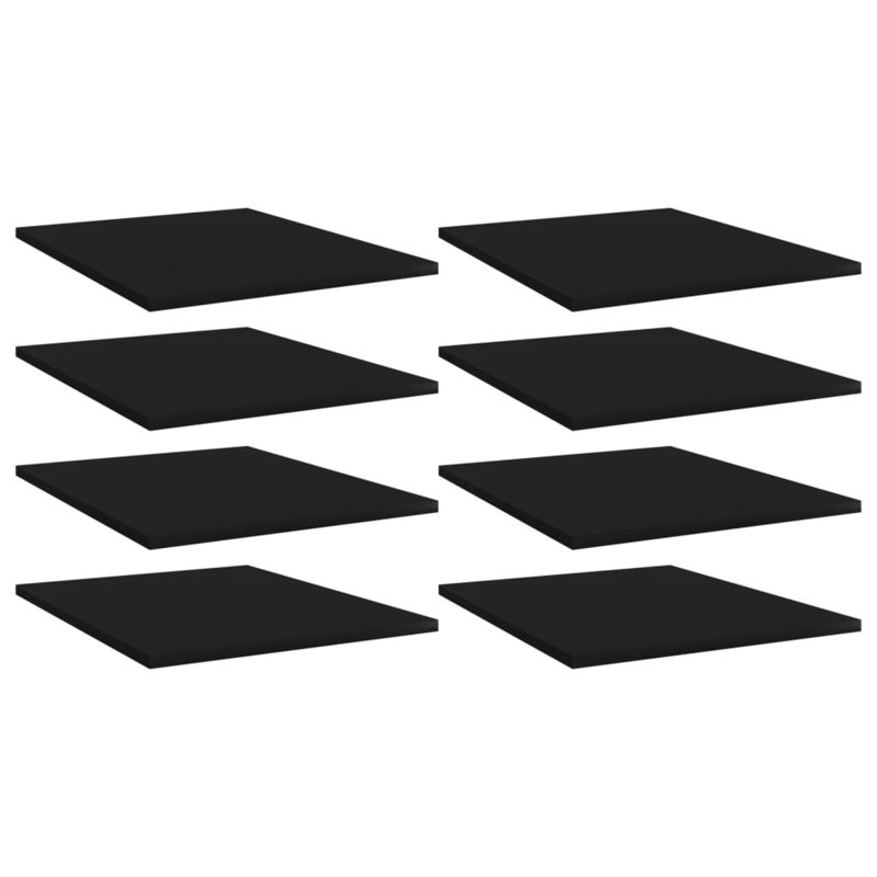 Bookshelf Boards 8 pcs Engineered Wood, Black, (8 Shelves) 0.59" H x 15.75" W x 19.69" D
