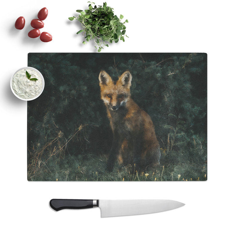 Tempered Glass Portrait of a Fox Chopping Board, 20 cm x 28.5 cm