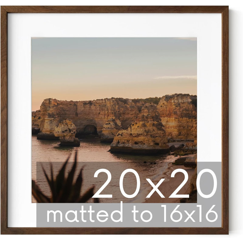 Brown Solid Wood Picture Frame with Mat, 16 x 16