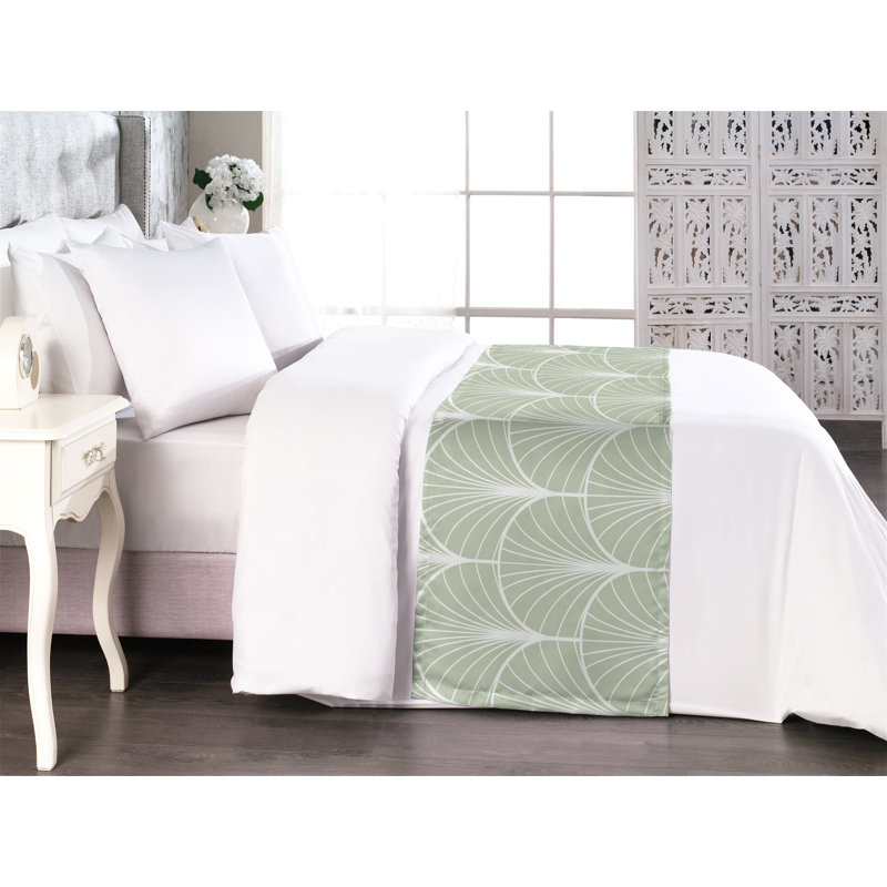  Chemin de lit en satin, Vert pâle / blanc, Très grand lit
