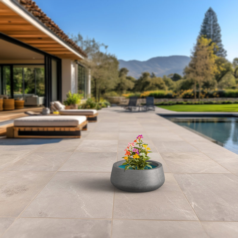 Pot à fleurs moyen rond en béton avec trous de drainage, H 7,87 po x l 16,93 po x P 16,93 po