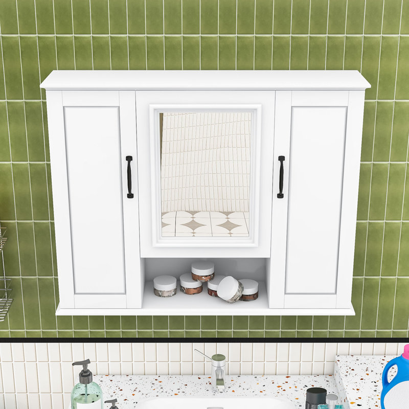 Armoire de salle de bain murale à miroir avec tablettes réglables, rangement dissimulé, White
