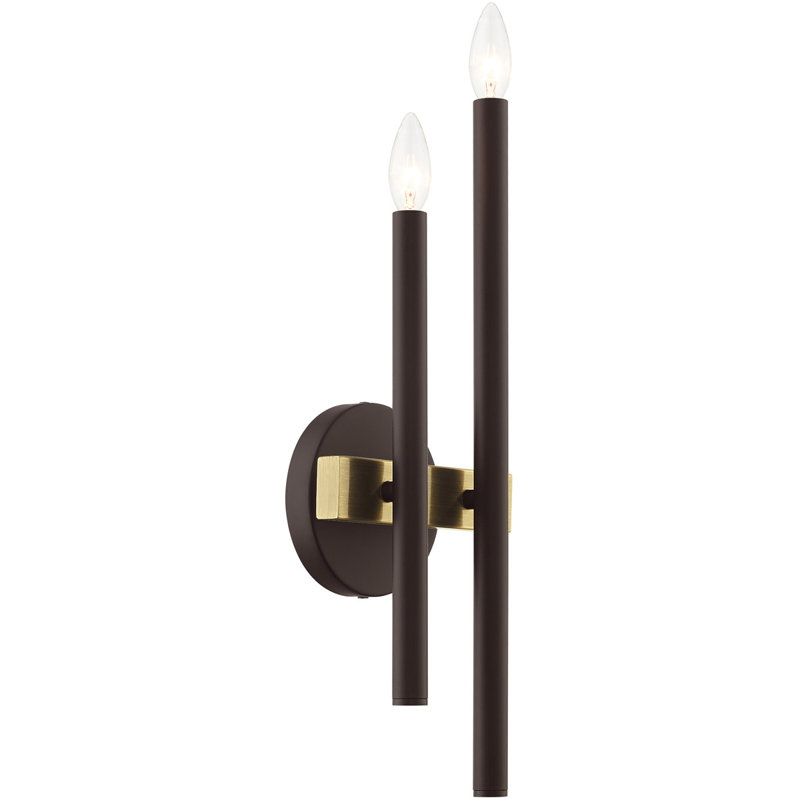 Applique murale 2 lumières, 6,5 po, base en acier | Solution d'éclairage tendance, Bronze avec des accents laiton antique
