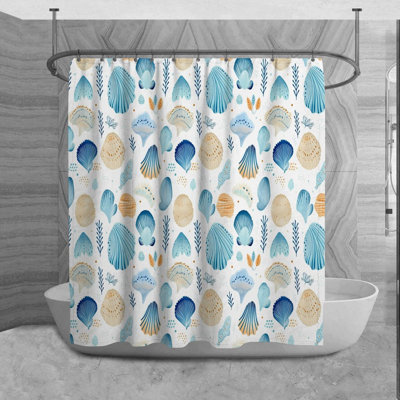 Coastal Shower Curtain Seashell Bathroom Decor Blue