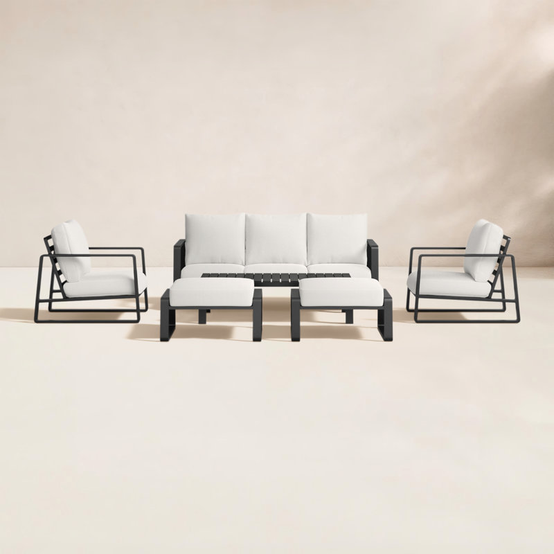 Leanna Aluminum 4 Piece Outdoor Seating Group with Cushions, Yes, 2