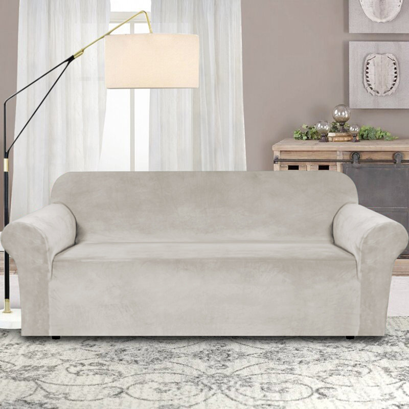Luxurious Soft Velvet High Stretch Fitted Furniture Protector Box Cushion Non Slip for Large Sofa Slipcover Machine Washable