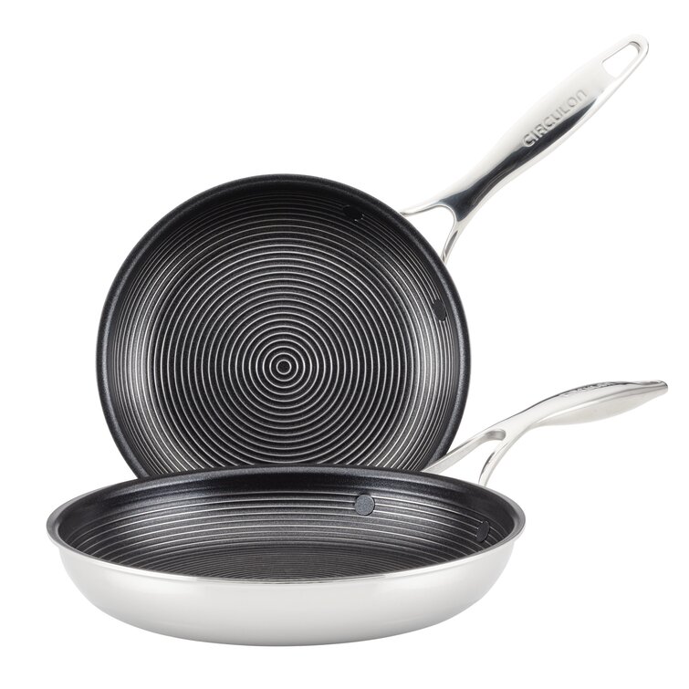 Circulon 12 Stainless Steel Frying Pan with Lid and SteelShield Hybrid  Stainless and Nonstick Technology, Silver 