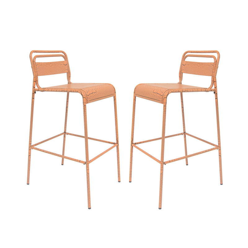 Tabouret de bar extérieur 2 pièces - fer, finition craquelée mate, orange, pour le plaisir 2 pièces tabourets orange - accessoire fonctionnel