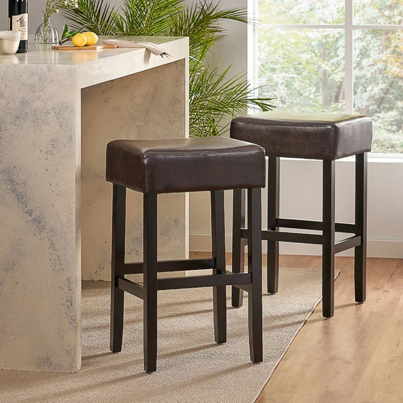 Ensemble de 2 tabourets de bar à hauteur de comptoir en cuir 30 po