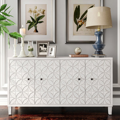 Buffet décoratif 4 portes, pour la salle à manger - blanc délavé Accent