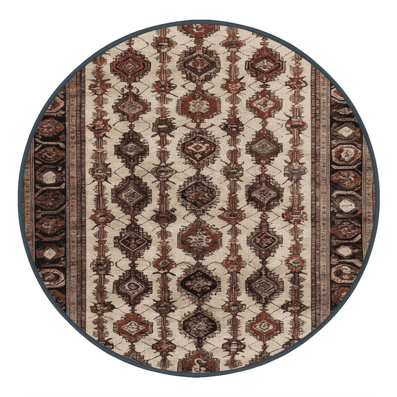 Machine Washable Persian Brown Area Rug, Round 7'