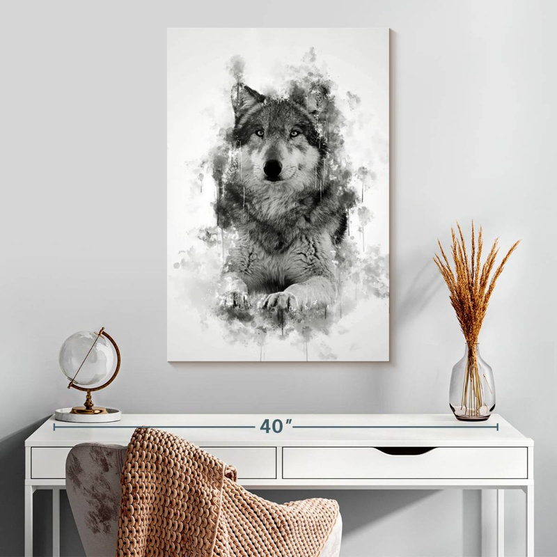 Brampt Wolf Sitting Black And White, 30" H x 20" W