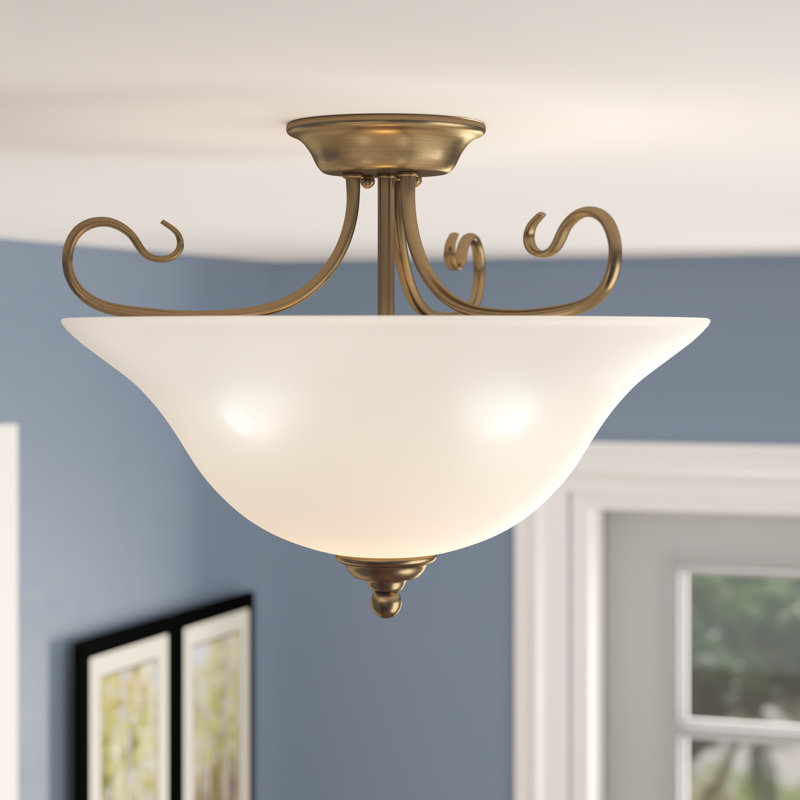 Plafonnier semi-encastré à 3 lumières de 19 po Aquala, Laiton antique