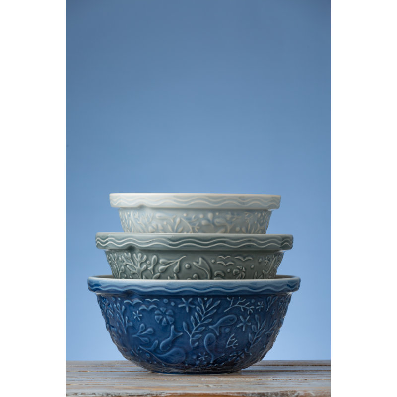 Nautical Gray Ceramic Mixing Bowl with Embossed Design