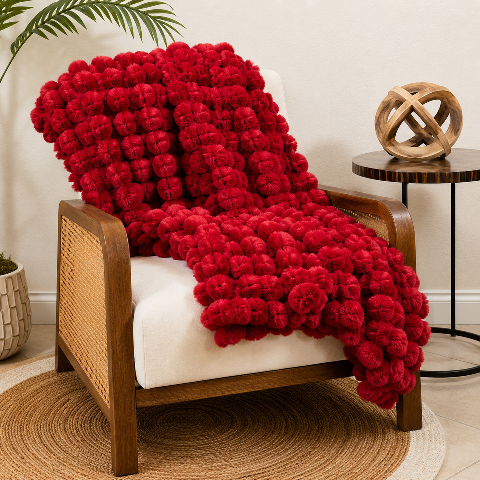 Faux Fur Throw Blanket, Red