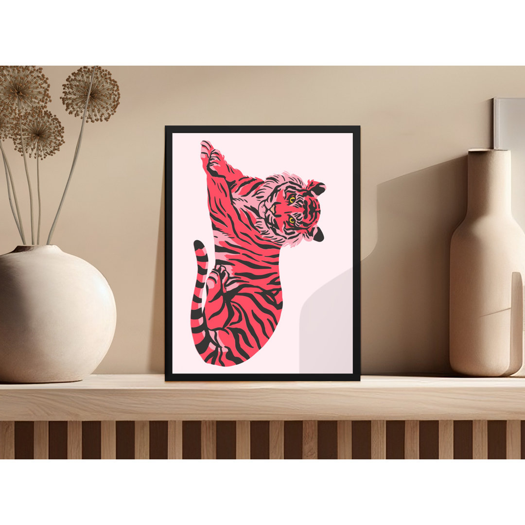 Pink Tiger Wall Art, Quirky Animal Print, Modern Home Decor, Unique Gift Idea, Playful Illustration, Framed Art, Multiple Sizes, Trendy
