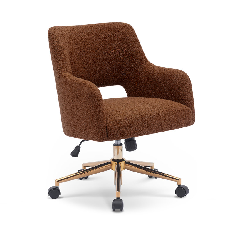 33'' H Boucle Upholstered Rolling Task Chair, Rust Orange