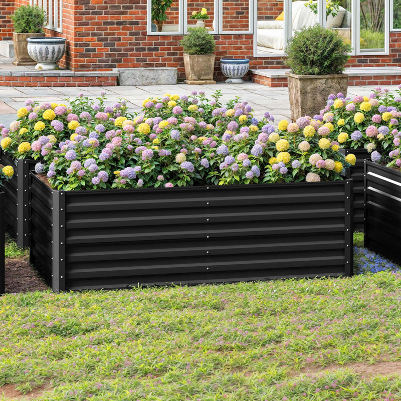 Metal Raised Garden Bed, 54cm H x 180cm W x 90cm D, Black