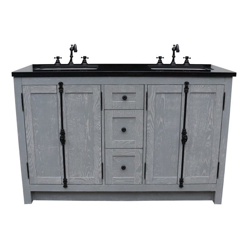 Ensemble de meuble-lavabo double 55 po Keesha, Noir, Gris sauge, Noir
