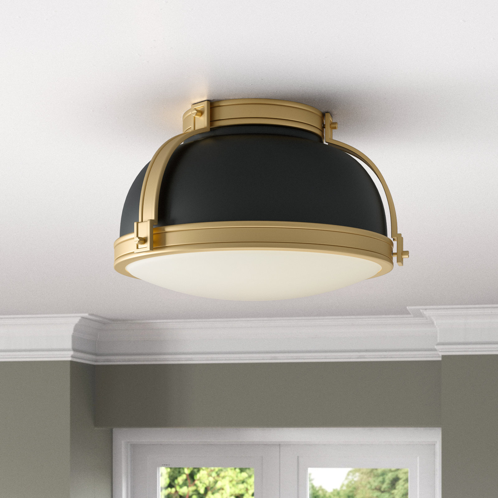 Calathea 2 Light Flush Mount, Black/Gold