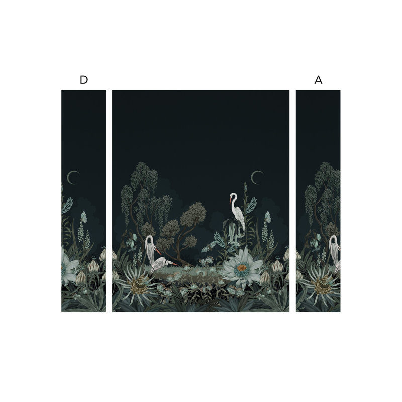 Night Heron Mural | Pre-pasted / Mural - 96" x 124", Ebony