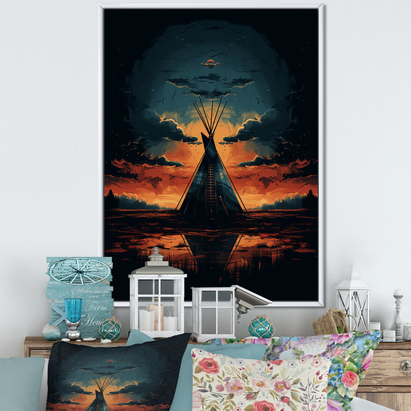 Tipi des Gris - voyage des tribus - imprimé, H 44 po x l 34 po x P 1,5 po, Cadre flottant blanc