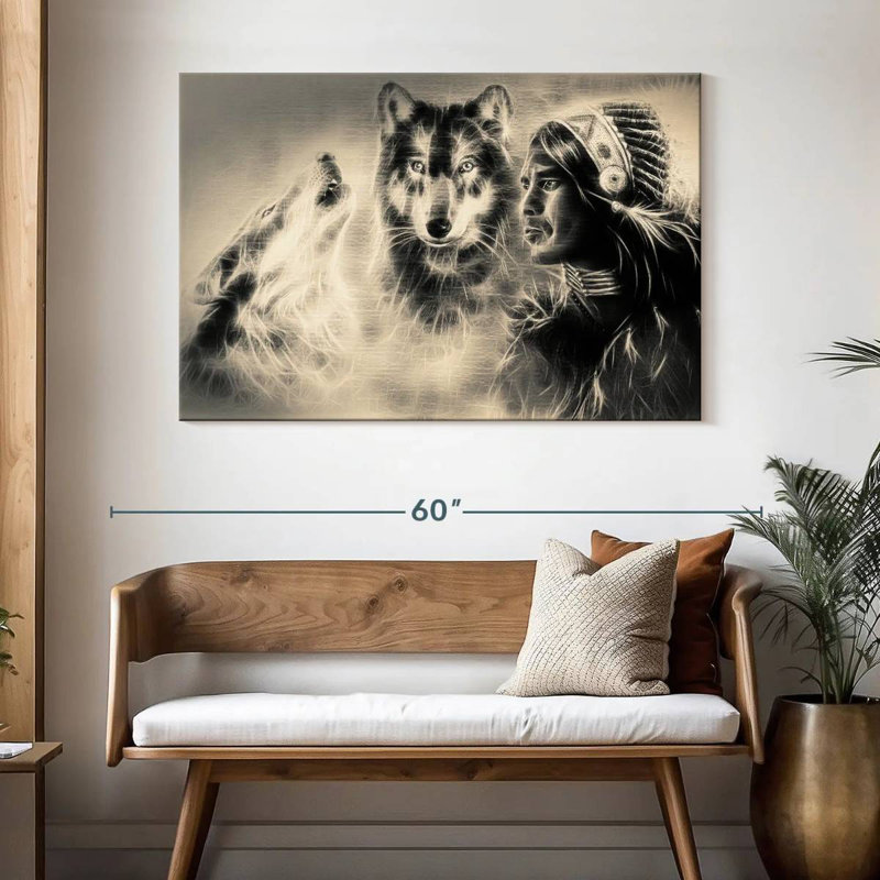 Leisha Native American Wolf Warrior, 32" H x 48" W