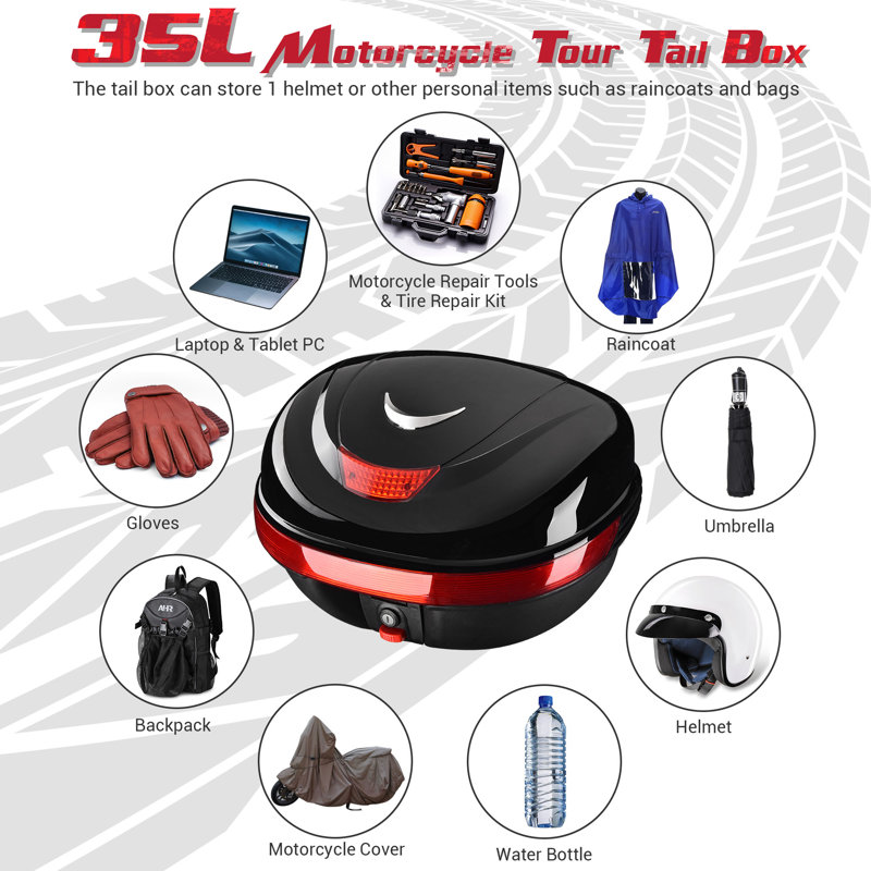 AHR 35L Motorcycle Tour Tail Box Scooter Trunk Storage Lock Carrier Case for Helmet