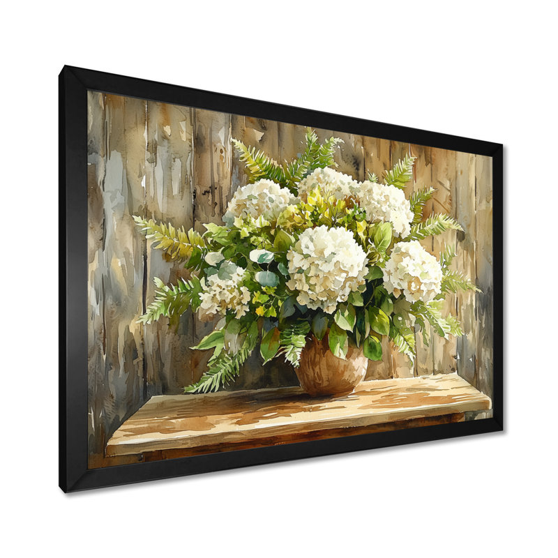 «Barnyard Beauty Bouquet of Hydrangea II», art mural hortensia, H 30 po x l 40 po, Cadre simple, Noir