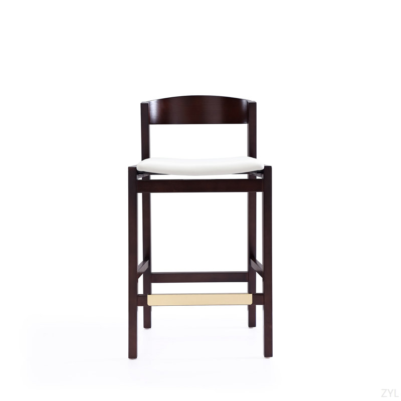 Tabouret de comptoir rembourré en bois Klismos, Ivoire ivoire