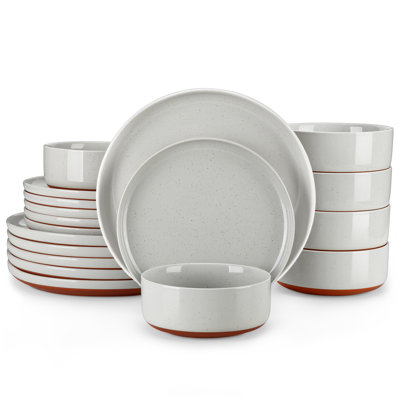 Ensemble de vaisselle 18 pièces en grès moderne comprenant assiettes, assiettes à dessert et bols à céréales, service pour 6