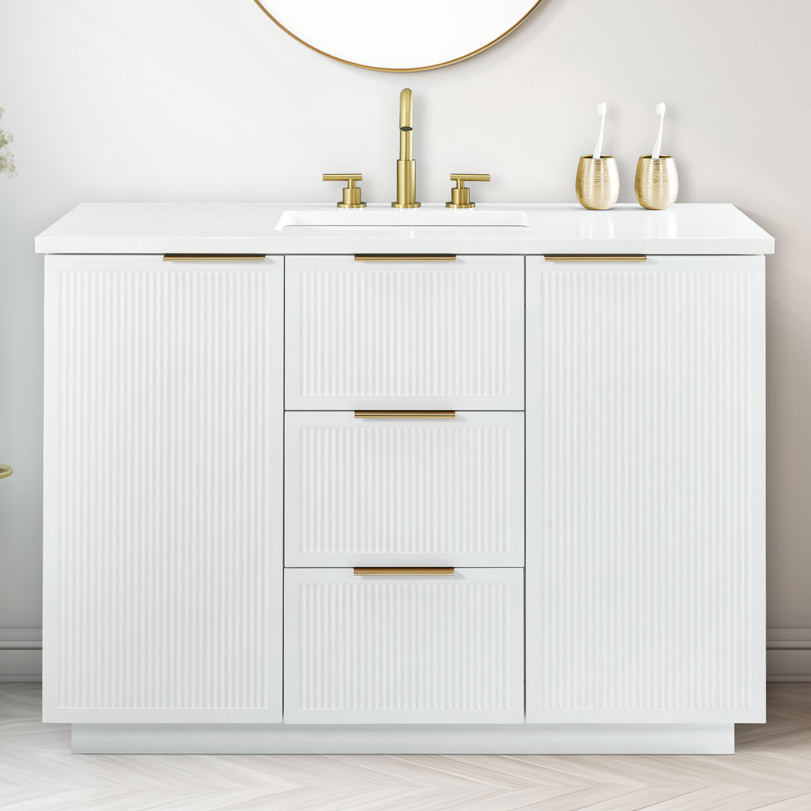 Aderyn 48" Single Vanity, White/Brushed Bronze