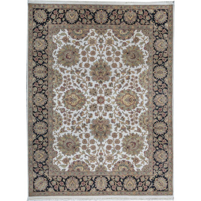 Tapis ivoire et noir noué à la main de haute qualité