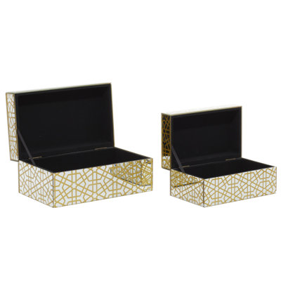 Cosmo living By Cosmopolitan Set Of 2 Gold Wood Glam Box, 11", 9"