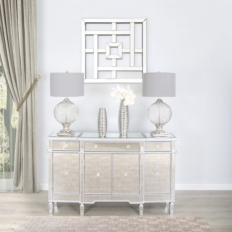 Honora Luxury Table Lamps for Living Room, Bedside Buffet Lamp with Metal Base & Linen Shade, Grey