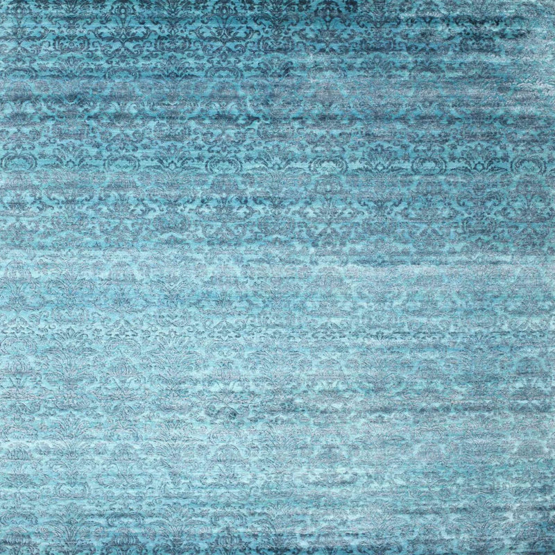 Tapis de zone bleu contemporain, Carré 7 pi