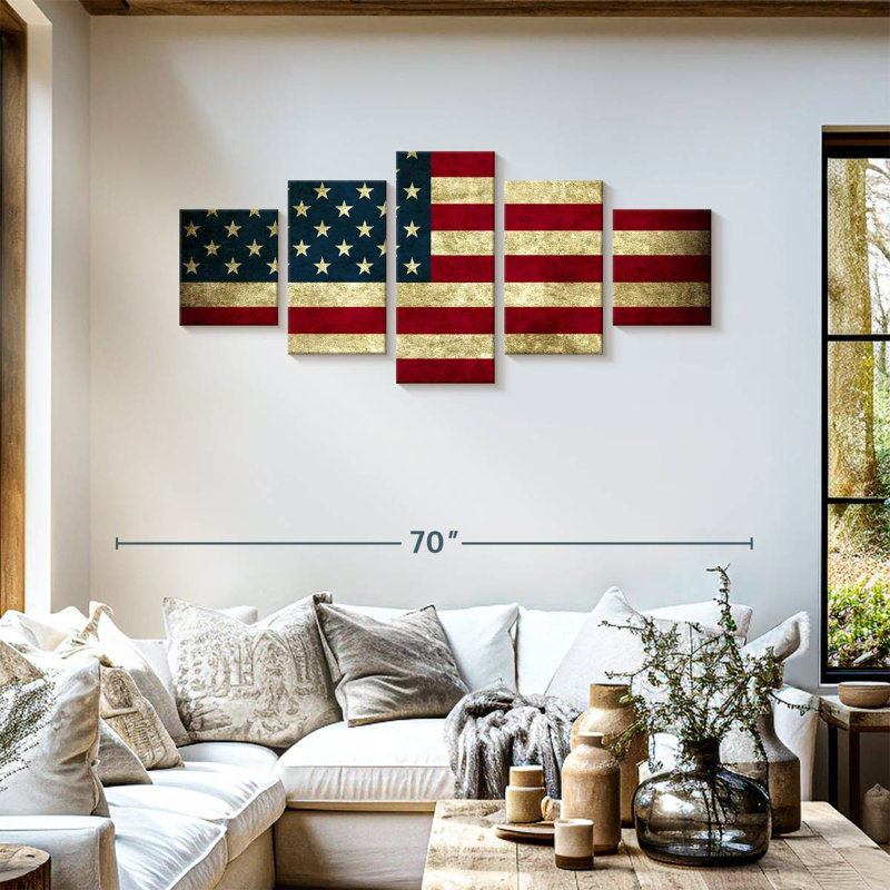 Drapeau rétro des États-Unis 5 pièces, H 55 po x l 24 po x P 1,25 po