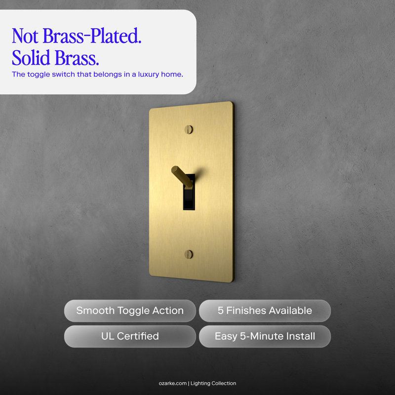 Ozarke Modern Brass Toggle Switch, Brass, 1 Gang 2 Way
