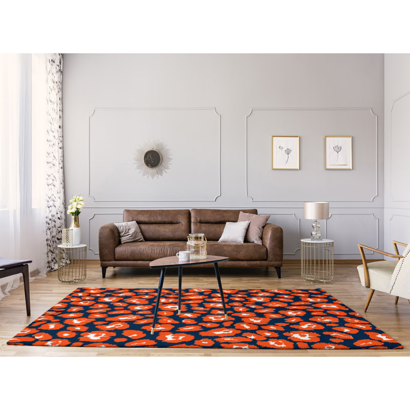 Imprimé animalier bleu/orange/blanc Tapis décoratif, Rectangle 8 pi x 10 pi