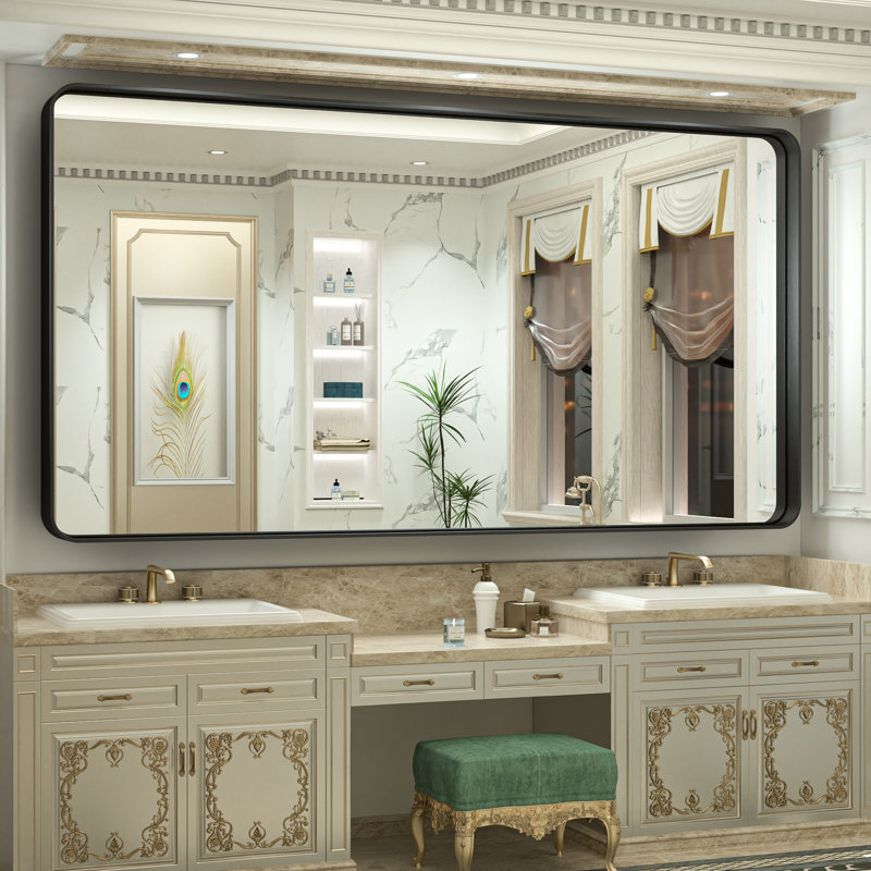 Brayner Bathroom Vanity Mirror Metal Wall Mirror Accent Mirror, Black, 36" x 72"